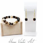 Komplet - bransoletka i kolczyki z agatu - odcienie kawowe