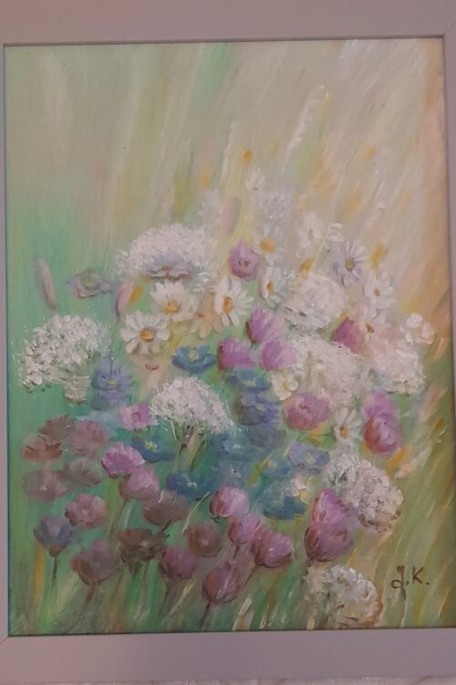 obraz kwiaty polne akryl 30x40 srebrna rama