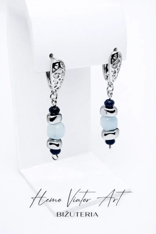 Kolczyki z hematytem, akwamarynem i chalcedonem