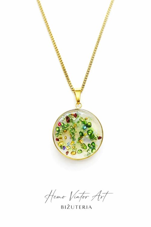 Medalion z żywicy z potłuczonym szkłem i kamieniami