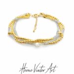 Bransoletka z labradorytem i perłą | 19 cm