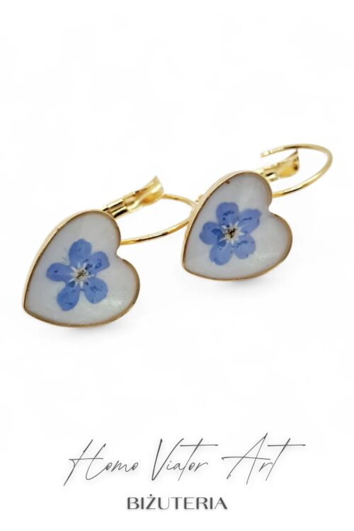 Kolczyki serce z niezapominajką w żywicy, stal szlachetna, 2,5 cm