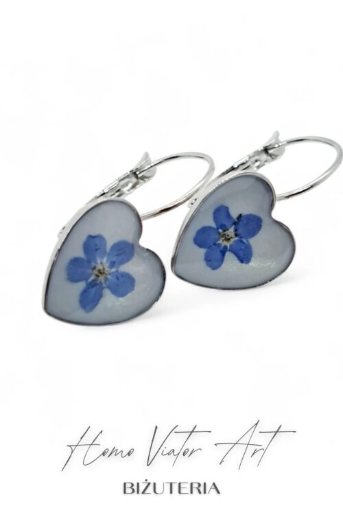 Kolczyki serce z niezapominajką w żywicy, stal szlachetna, 2,5 cm