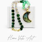 Naszyjnik z labradorytem, agatem i chalcedonem – zawieszka księżyc