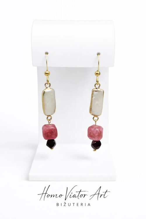 kolczyki perła słodkowodna agat fuksja granat stal chirurgiczna złota