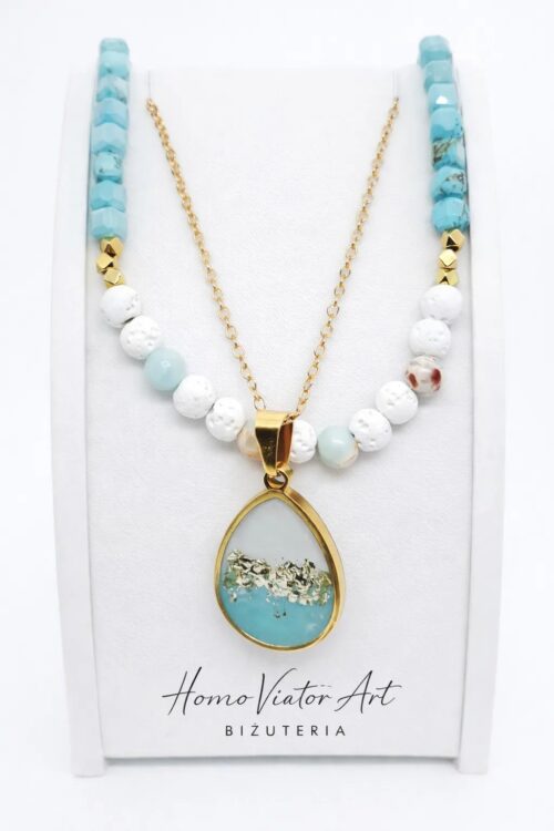 naszyjnik choker turkus lawa wulkaniczna blue sea zawieszka z żywicy stal chirurgiczna
