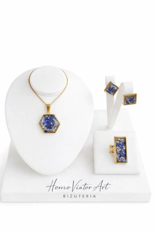 komplet biżuterii chabry dzika marchew żywica złota stal chirurgiczna