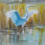 Żuraw nad wodą – obraz pejzażowy 30×40 cm