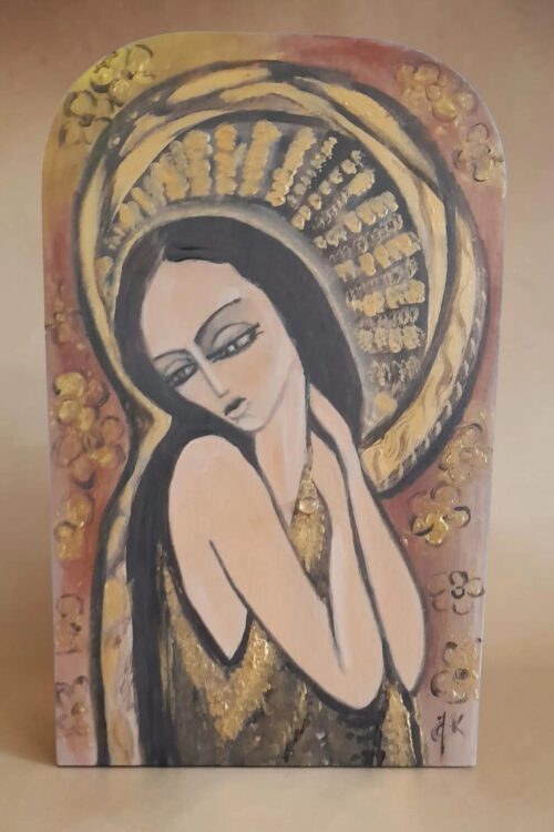 obraz anioł na desce akryl złote zdobienia 29x18