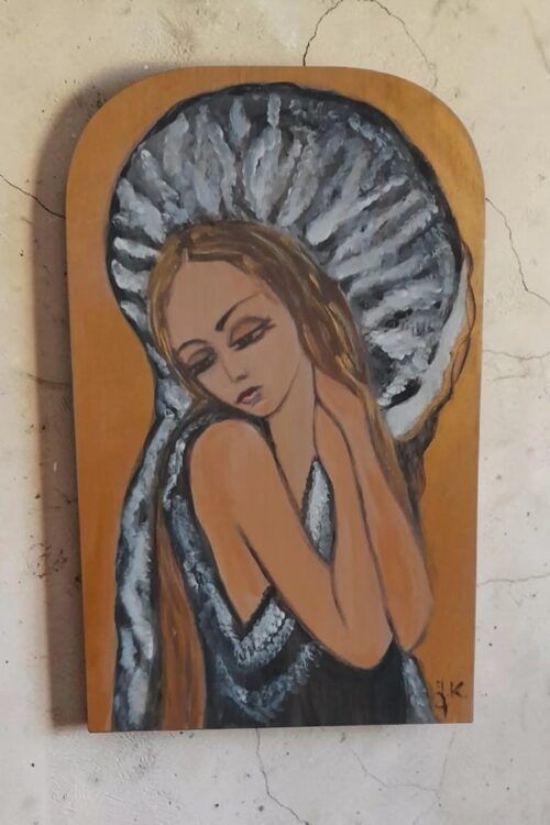 obraz anioł na desce akryl strukturalne skrzydła 29x18