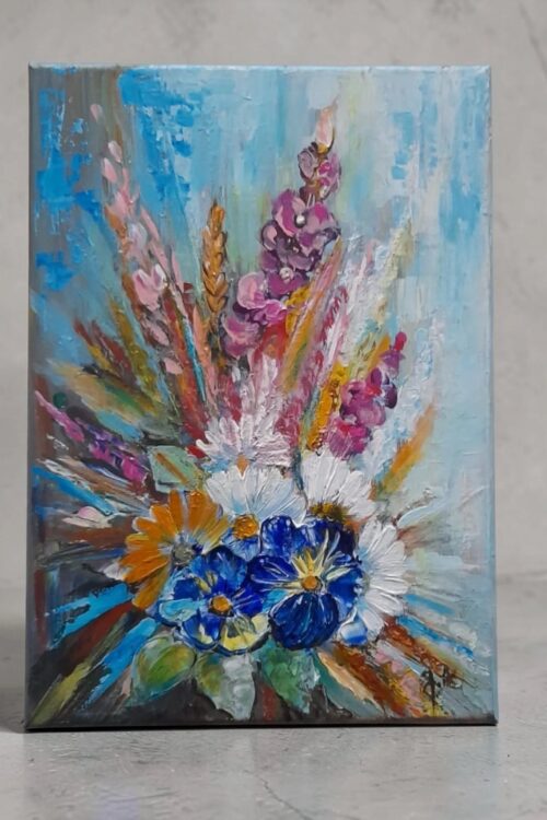 obraz bukiet kwiatów łąka akryl kolorowy płótno 29x21