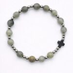 Męski różaniec bransoletka z zielonej amfiboli 8 mm i hematytem