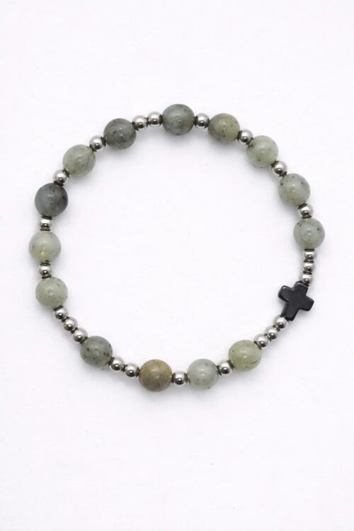 męski różaniec bransoletka amfibola zielona hematyt krzyżyk stal chirurgiczna
