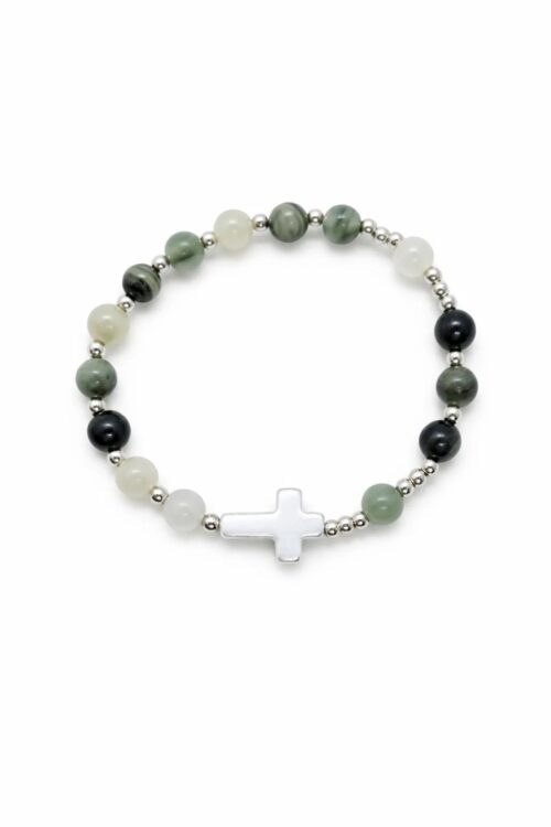 różaniec bransoletka zielony koraliki approx krzyżyk stal