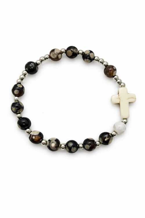 różaniec bransoletka agat ognisty turkus biały krzyżyk stal chirurgiczna