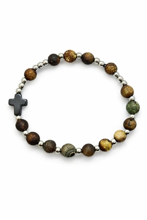 różaniec bransoletka agat zielony 4 mm krzyżyk stal chirurgiczna