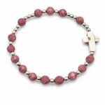 Różaniec na rękę z krzyżykiem – rodonit fasetoany | ok. 17 cm