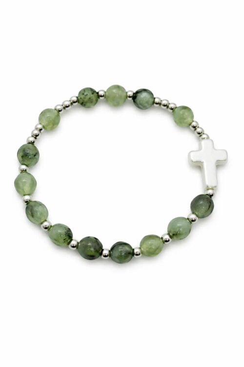 różaniec bransoletka prehnit zielony fasetowany krzyżyk stal chirurgiczna