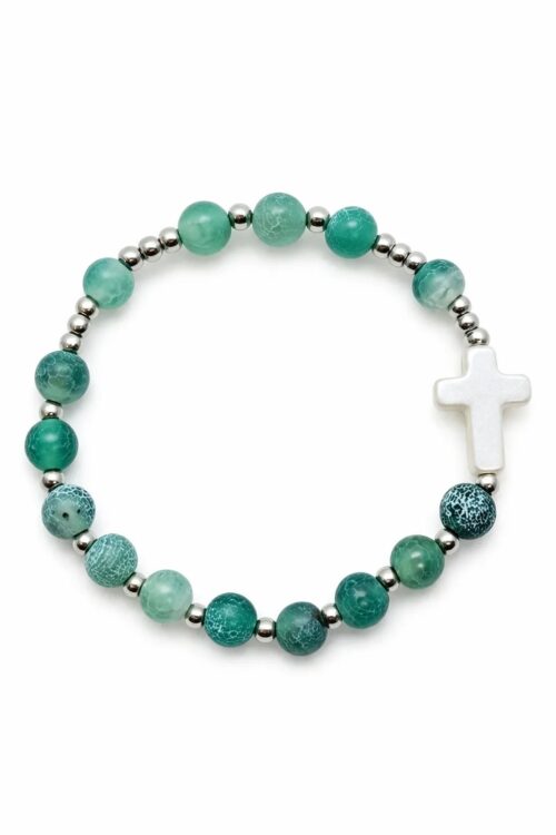 różaniec bransoletka agat zielony krzyżyk akrylowy stal chirurgiczna