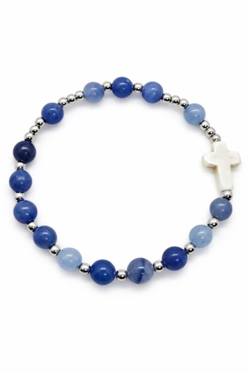 różaniec bransoletka niebieski approx krzyżyk turkusowy stal chirurgiczna