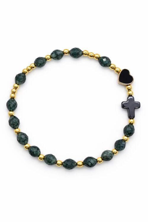 różaniec bransoletka chalcedon zielony fasetowany 4x6 mm krzyżyk stal