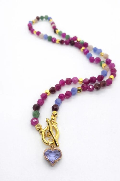 Naszyjnik z kolorowego turmalinu z serduszkiem