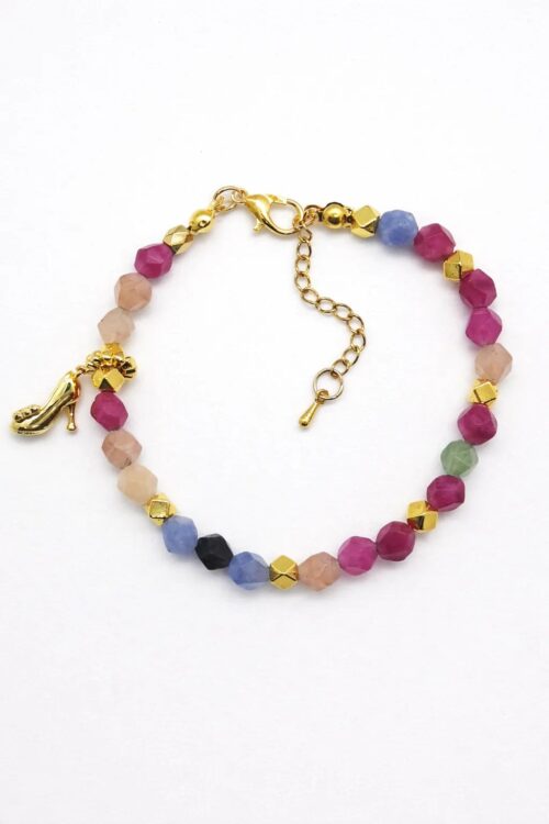 Bransoletka z turmalinu kolorowego z zawieszką | 18 cm + przedłużka