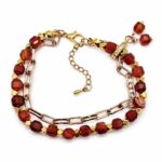 Podwójna bransoletka z agatem – elegancja w ciepłych odcieniach | 17 cm + przedłużka + GRATIS