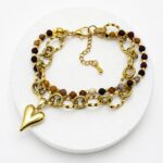 Bransoletka z agatami w odcieniach karmelu i serduszkiem | 15,5 - 16 cm + 3 cm przedłużki + GRATIS