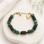 Bransoletka z czarnym turmalinem i zielonym chalcedonem | 15-17,5 cm. + GRATIS